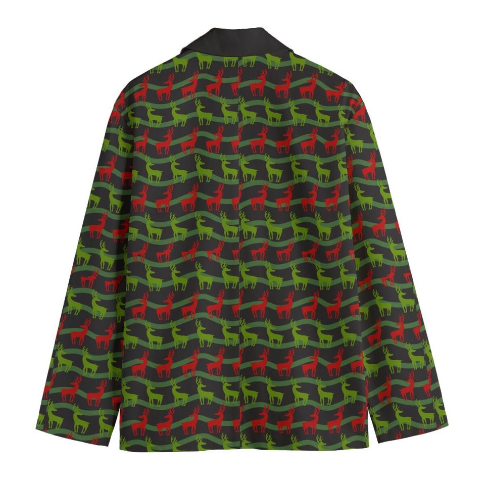 Green and Red Reindeer Christmas Blazer/Sports Coat - BlackLapel
