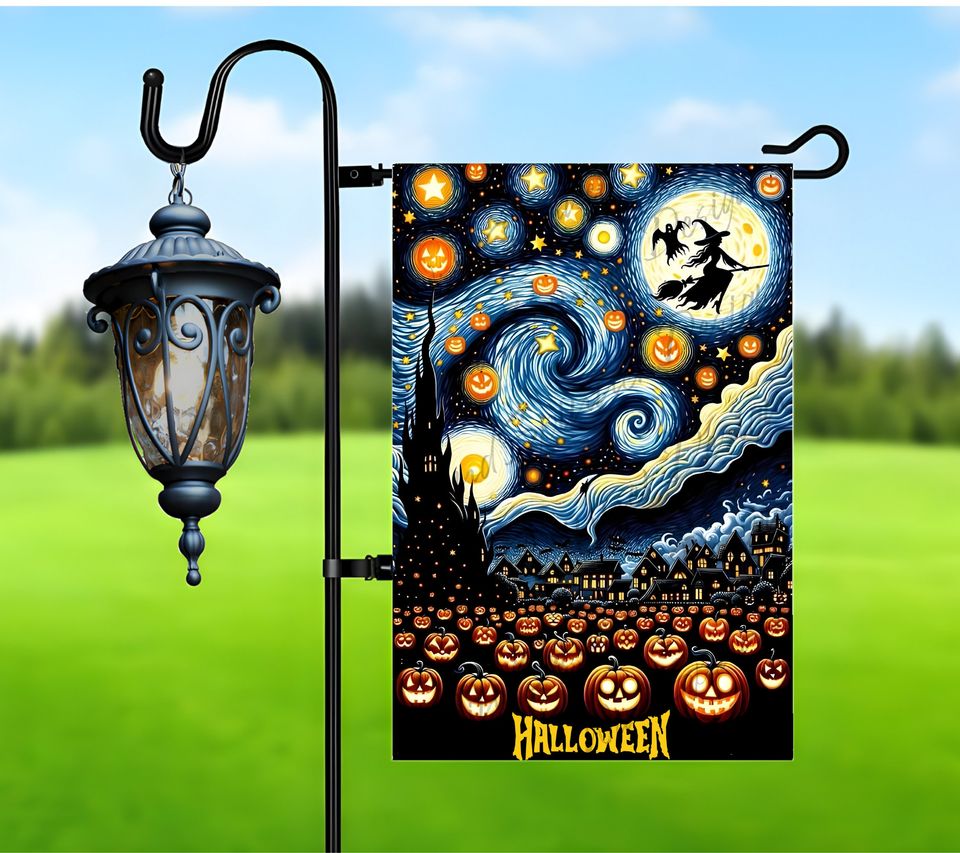 Starry Night Halloween Garden Flag Sublimation Design