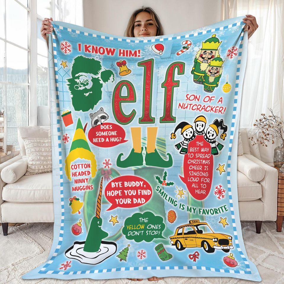 Buddy The Elf Christmas Fleece Blanket for Couch and Sofa, Elf Christmas Decor, Xmas Gift