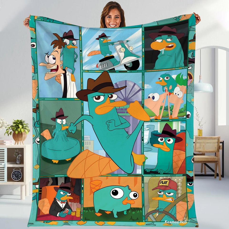 Phineas And Ferb Fleece Blanket | Phineas Ferb Perry the Platypus Blanket | Disneyland Magic Kingdom Throw Blanket for Bed Couch Sofa