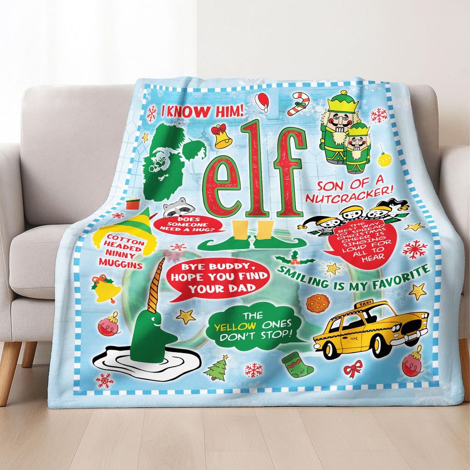 Buddy The Elf Christmas Fleece Blanket for Couch and Sofa, Elf Christmas Decor, Xmas Gift