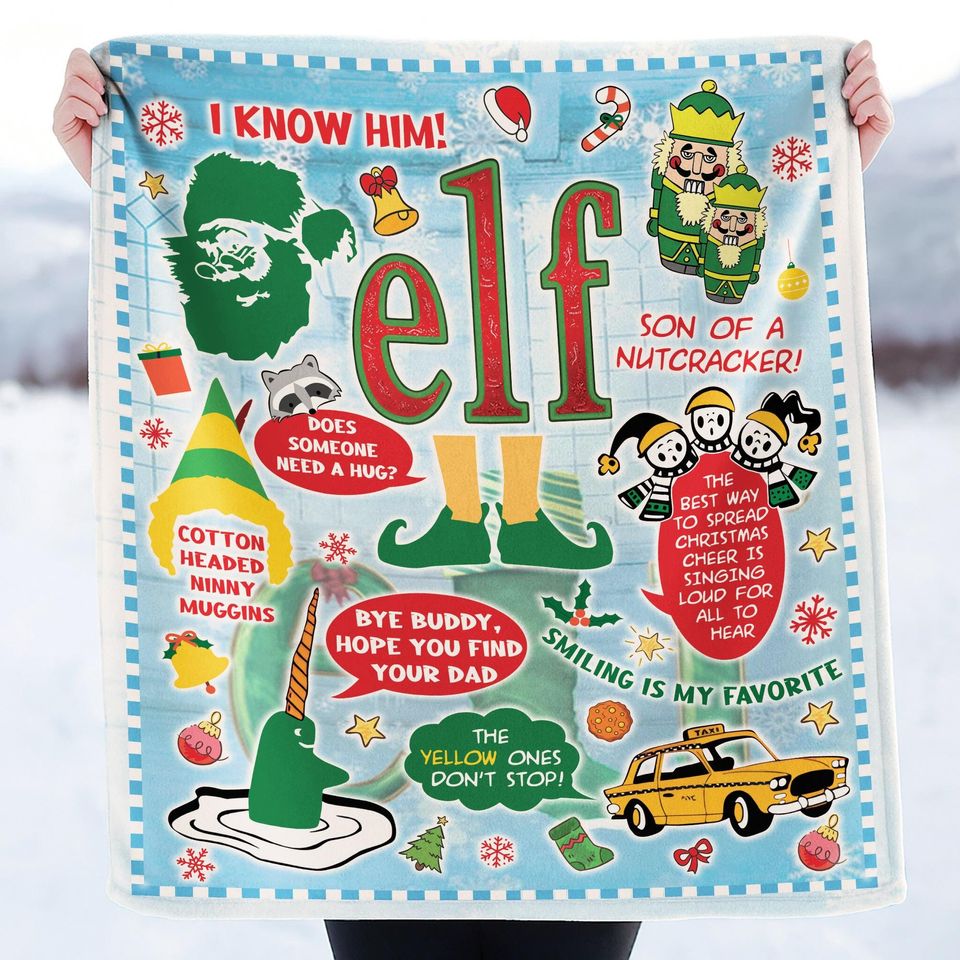 Buddy The Elf Christmas Fleece Blanket for Couch and Sofa, Elf Christmas Decor, Xmas Gift