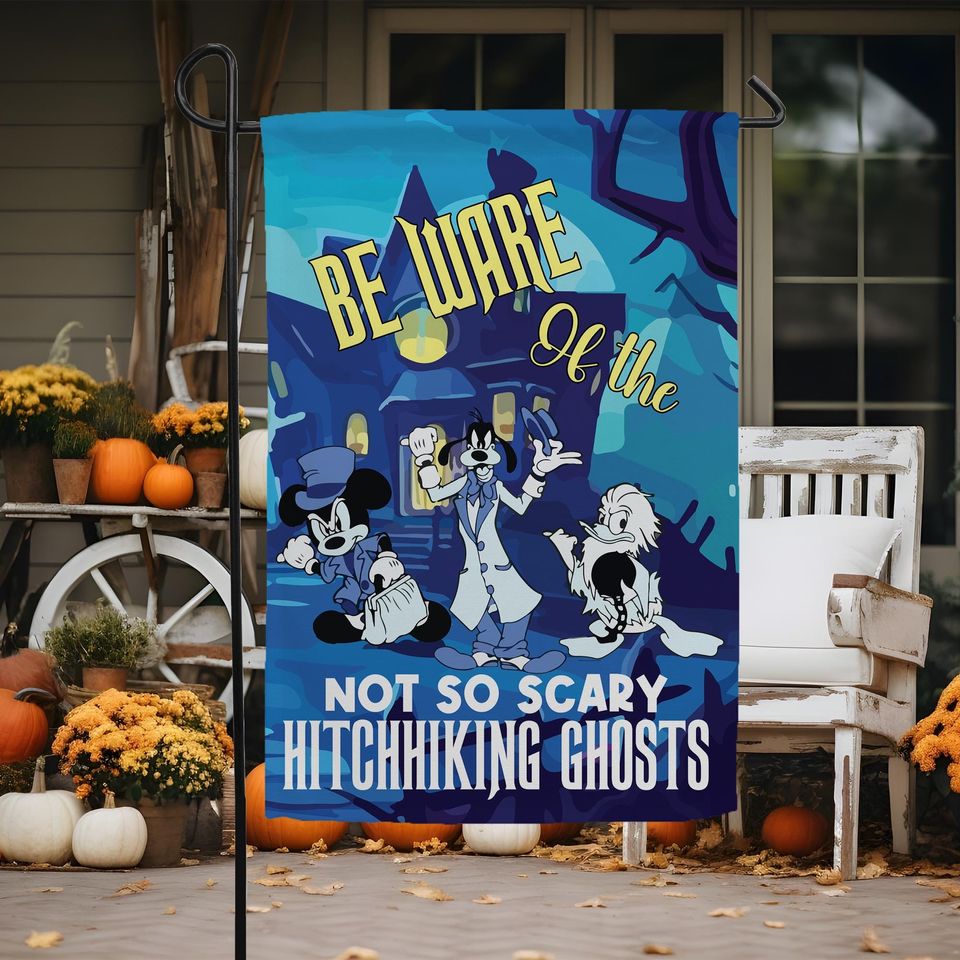 Haunted Mansion Hitchhiking Ghosts Garden Flag - Halloween Home Decor