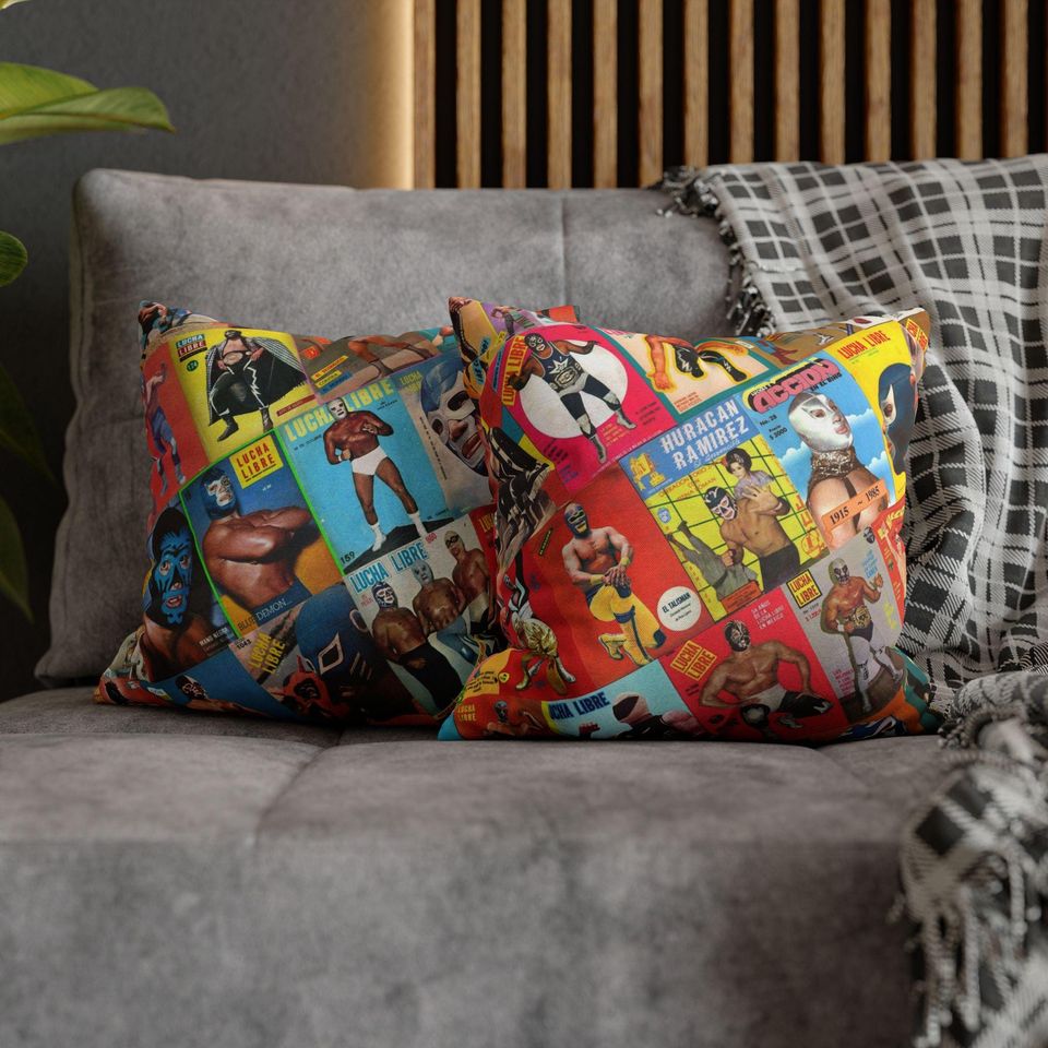 Lucha Libre Throw Pillowcase - Retro Mexican Wrestling Decor