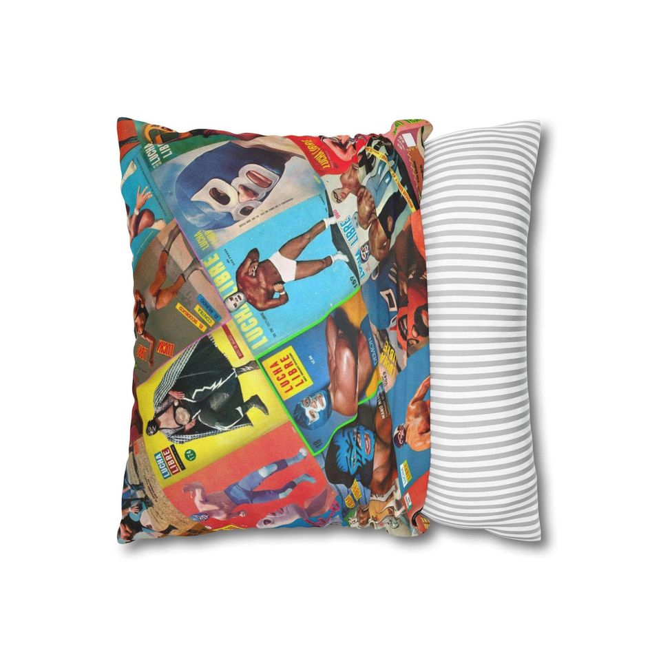 Lucha Libre Throw Pillowcase - Retro Mexican Wrestling Decor