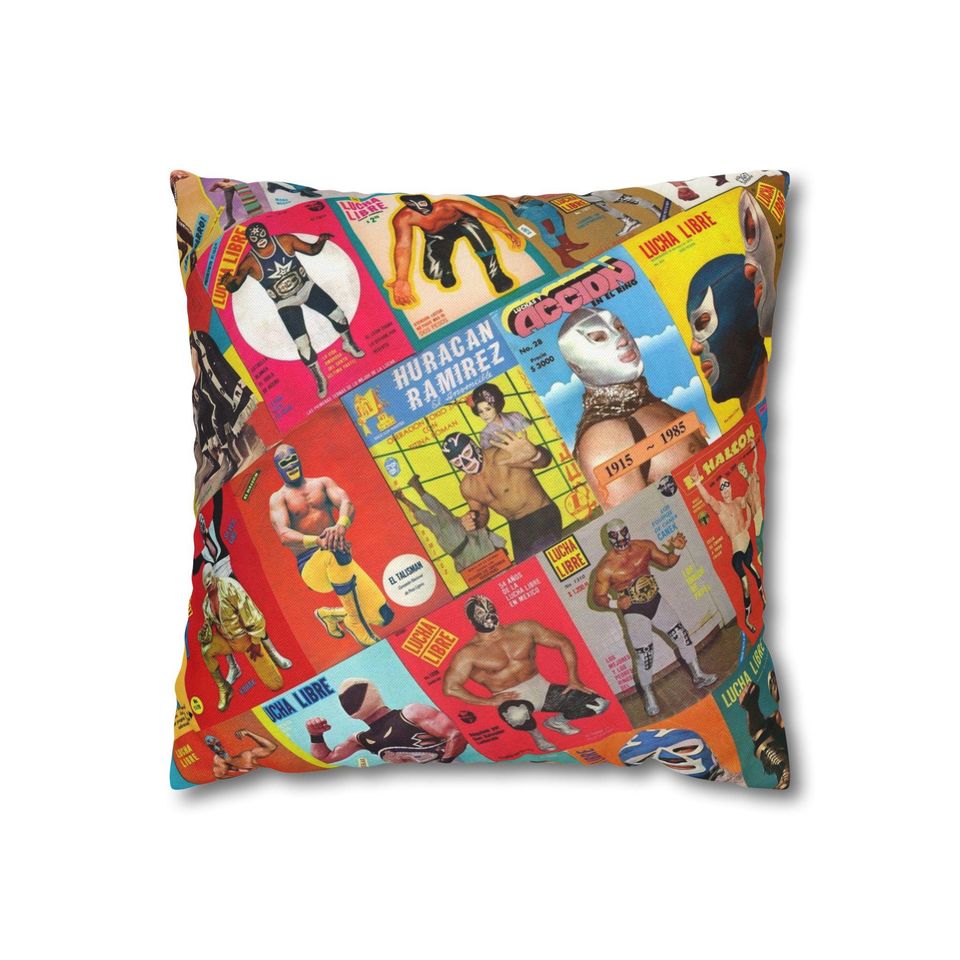 Lucha Libre Throw Pillowcase - Retro Mexican Wrestling Decor