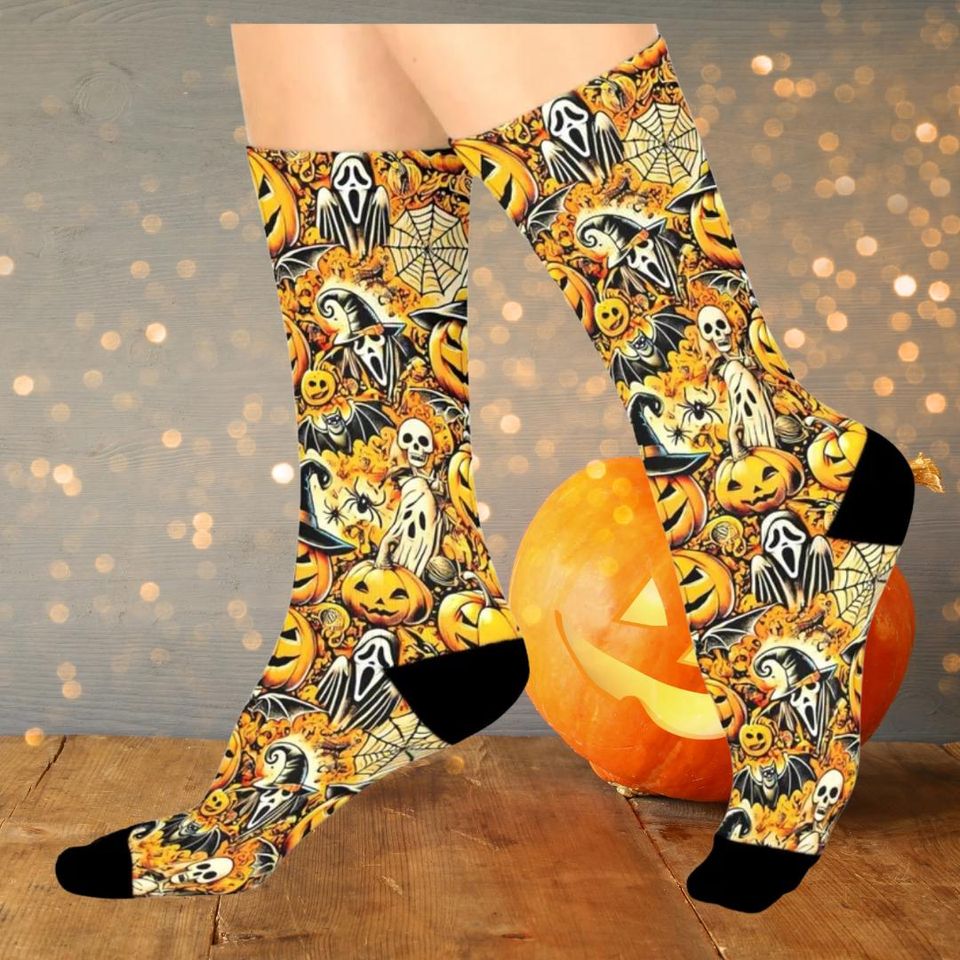 Halloween Socks - Premium Socks, One Size Fits All, Cushioned Heel-To-Toe, Durable Socks, Cushioned Crew Socks