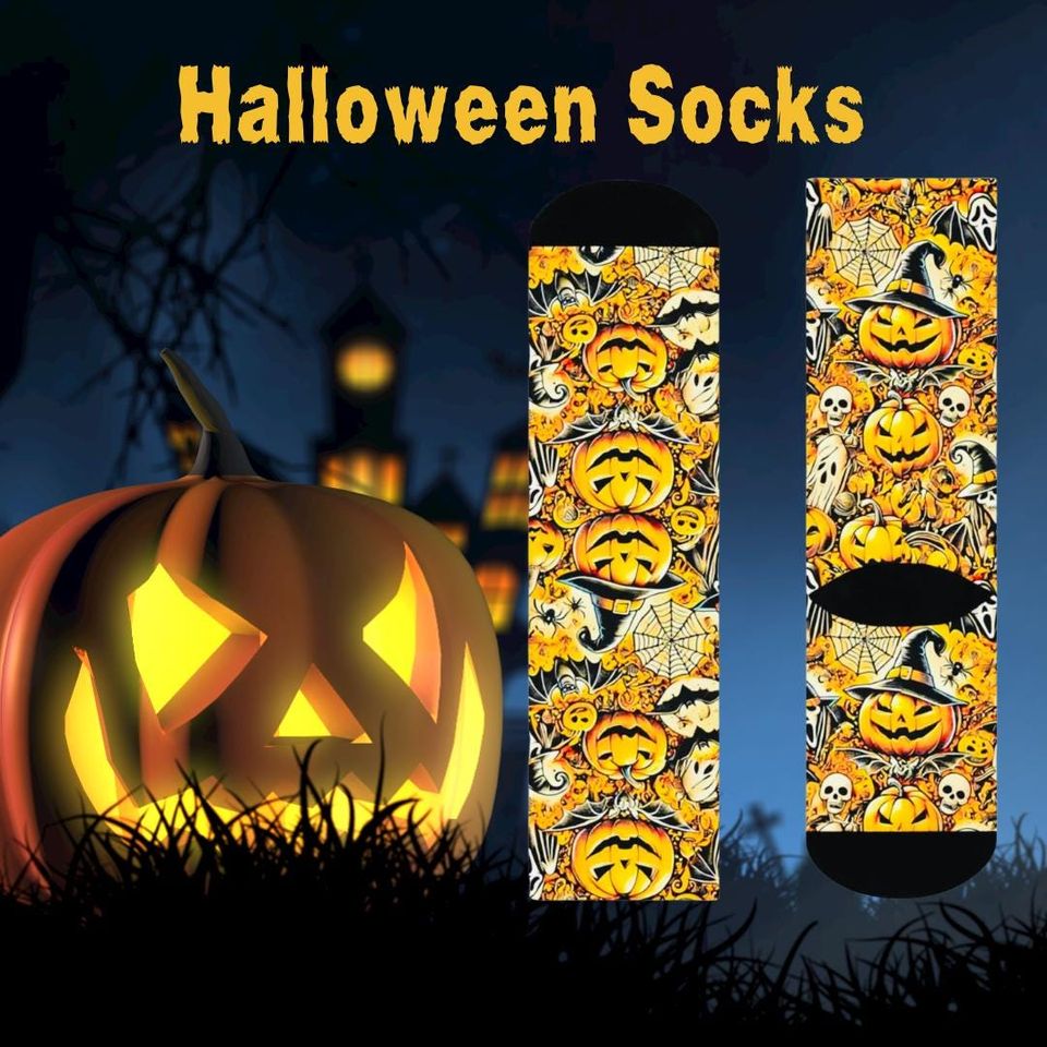 Halloween Socks - Premium Socks, One Size Fits All, Cushioned Heel-To-Toe, Durable Socks, Cushioned Crew Socks