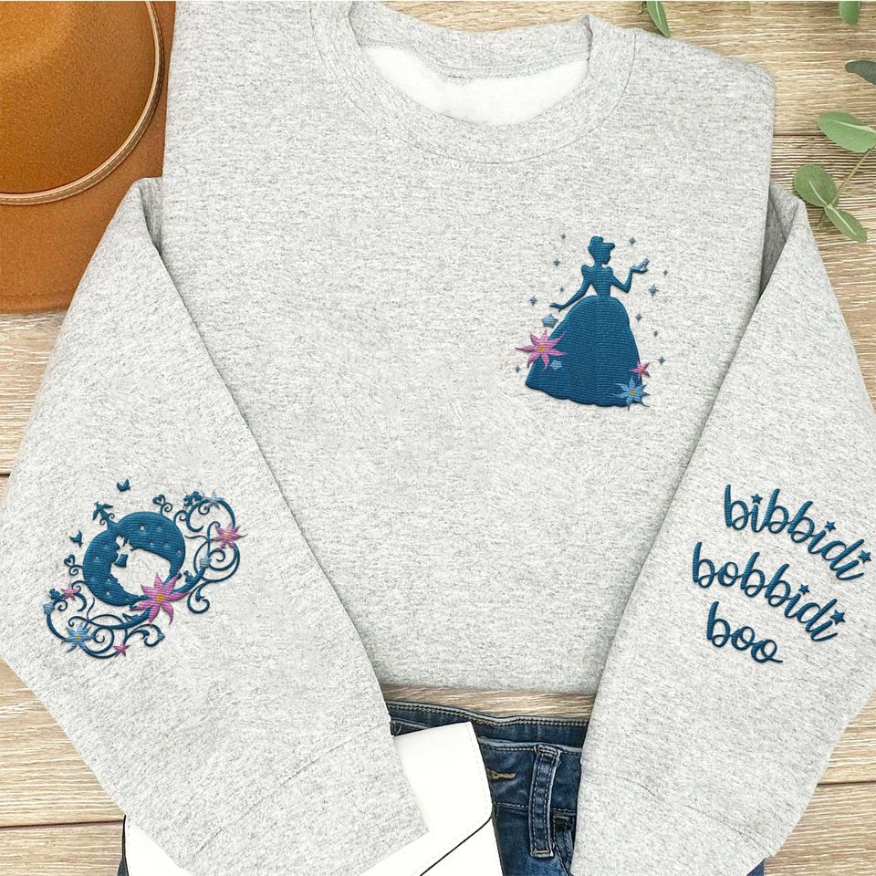 Embroidered Cinde Carriage Floral Bibbidi Bobbidi Boo Sweatshirt,  Princess Embroidery Shirt,  World Disneyland Girls Trip