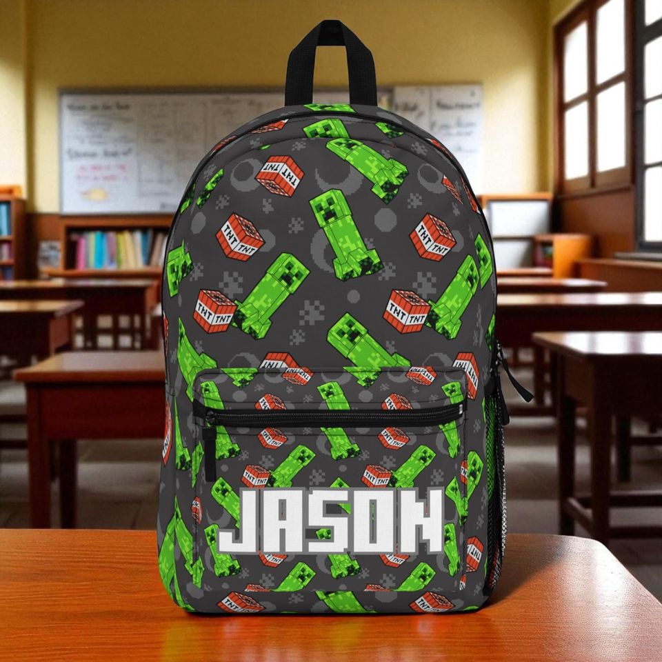 Personalized Minecraft Inspired Backpack, Gamer School Bag