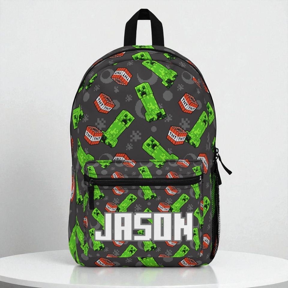 Personalized Minecraft Inspired Backpack, Gamer School Bag