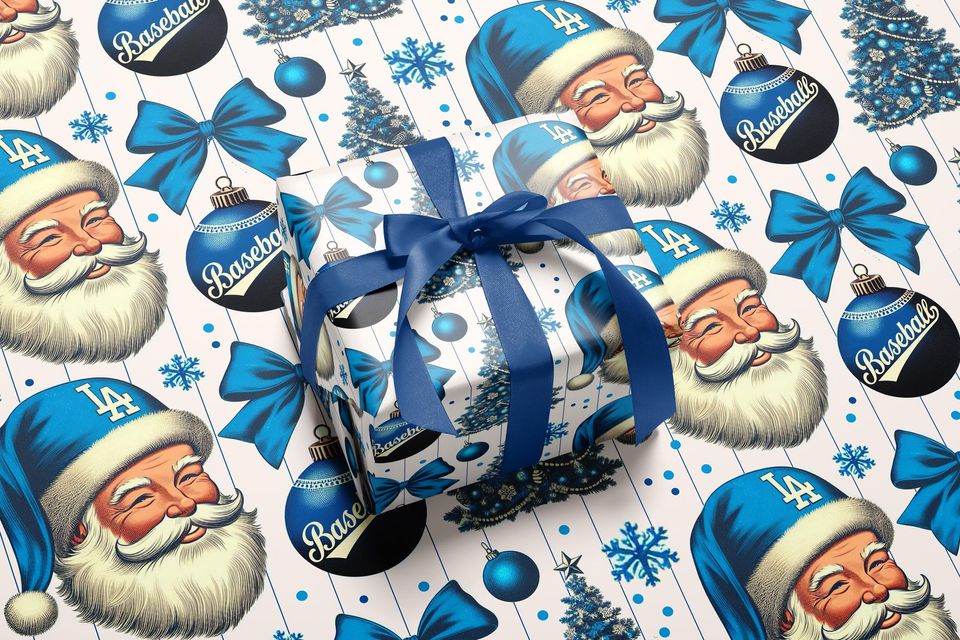 Original Dodger Blue Christmas Wrapping paper, LA Dodgers, Baseball Lover