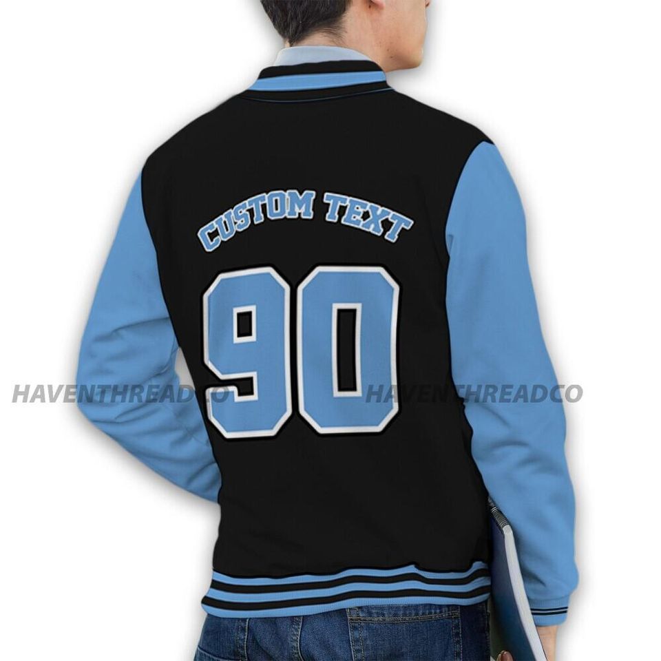 AM Plus Black Univercitii Blue Unisex Varsity Jacket, God Got Me Varsity Custom, Custom Baseball Jacket