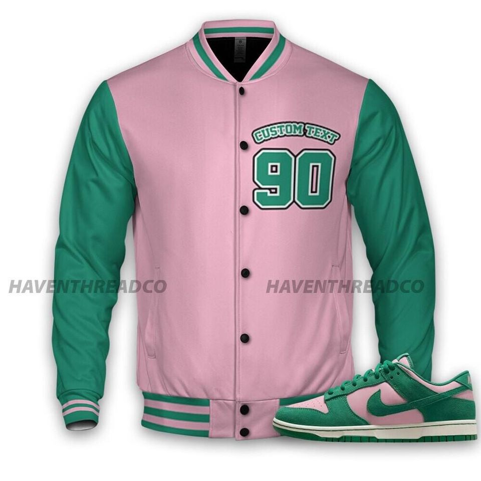 Dunk Pink Malachite Medium Soft Low Sail Unisex Varsity Jacket, Good Things Varsity Custom, Custom Baseball Jacket