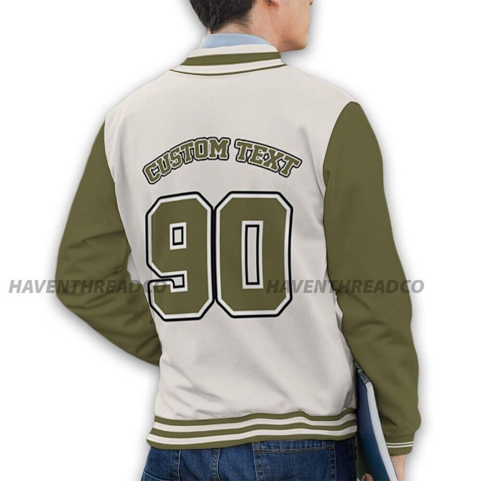 AJ 1 Medium Olive Unisex Varsity Jacket, God Got Me Varsity Custom, Custom Baseball Jacket