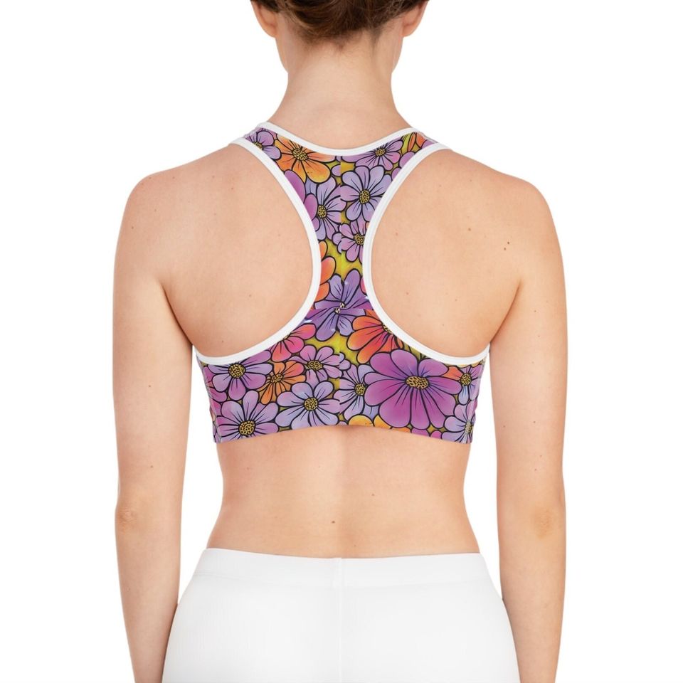 SPRING BLOSSOM Flower Stylish Yoga Sports Bra, Floral Comfortable Fitness Top