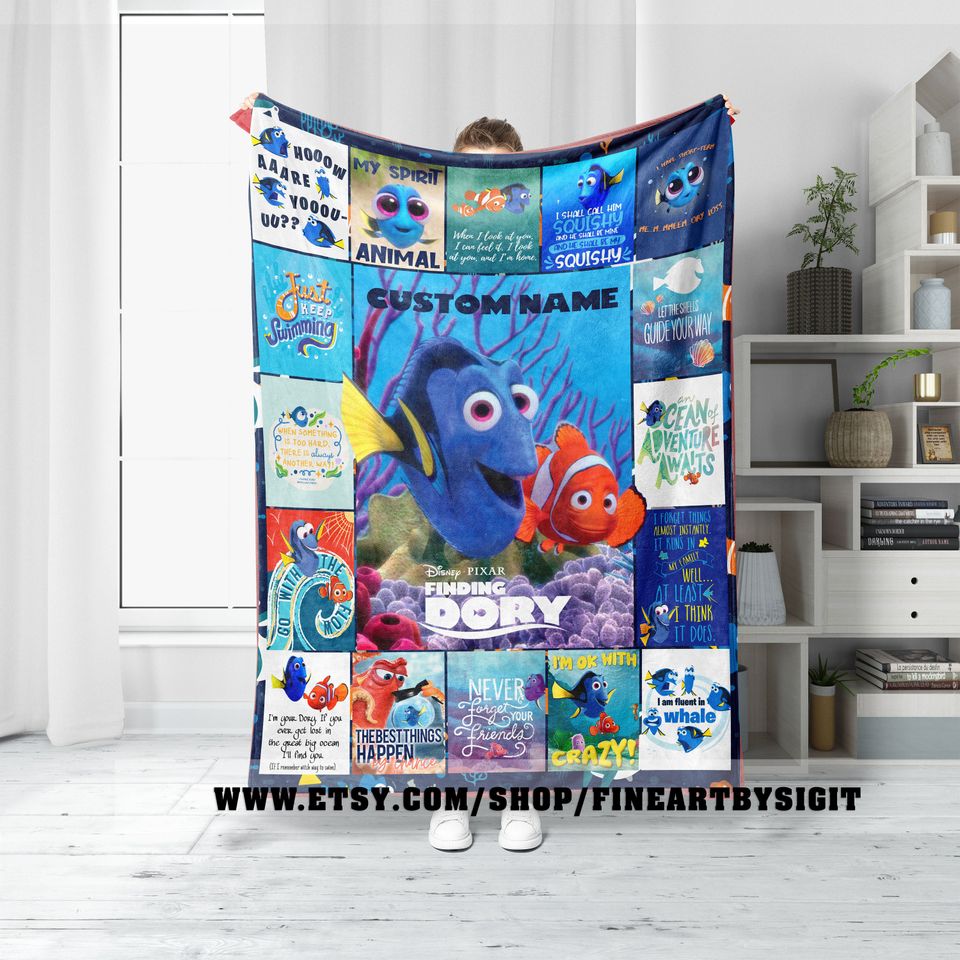 Custom Name Finding Dory Fleece Blanket, Disney Finding Dory Blanket, Custom Name Pixar Finding Dory Blanket, Finding Dory Blanket