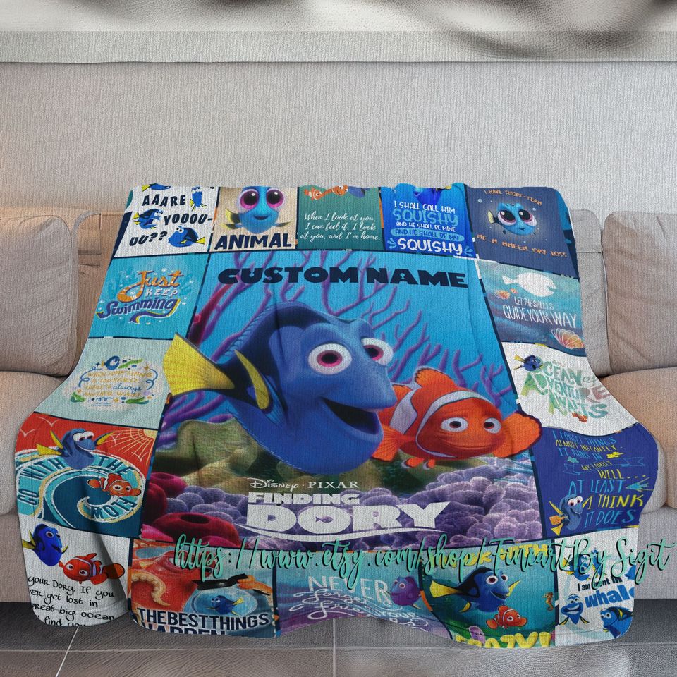 Custom Name Finding Dory Fleece Blanket, Disney Finding Dory Blanket, Custom Name Pixar Finding Dory Blanket, Finding Dory Blanket