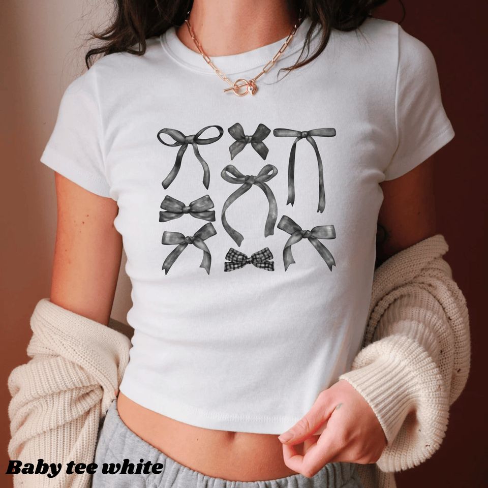Coquette Black Bows Baby Tee, Coquette Black Ribbon Baby Tee