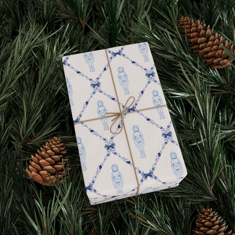 Nutcracker Blue Trellis Wrapping Paper, Christmas Nutcracker Wrapping, Nutcracker Gift Wrap, Christmas Nutcracker Wrap, Holiday Gift Wrap