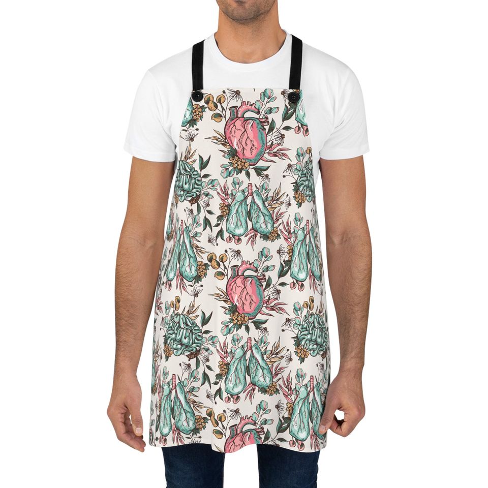 Floral Organs Brain, Heart, Lungs Boho Design Apron