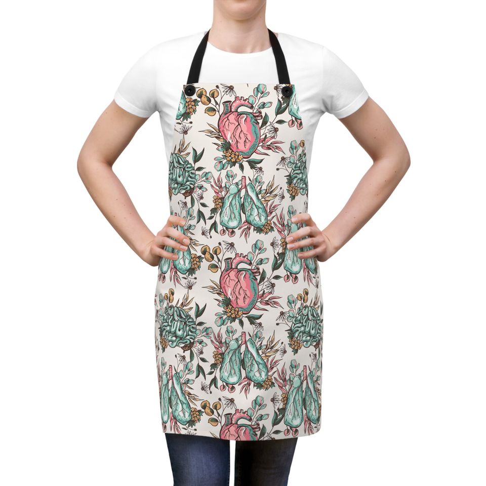 Floral Organs Brain, Heart, Lungs Boho Design Apron