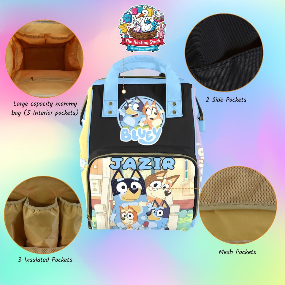 Custom BlueyDad Diaperbag Character Bookbag