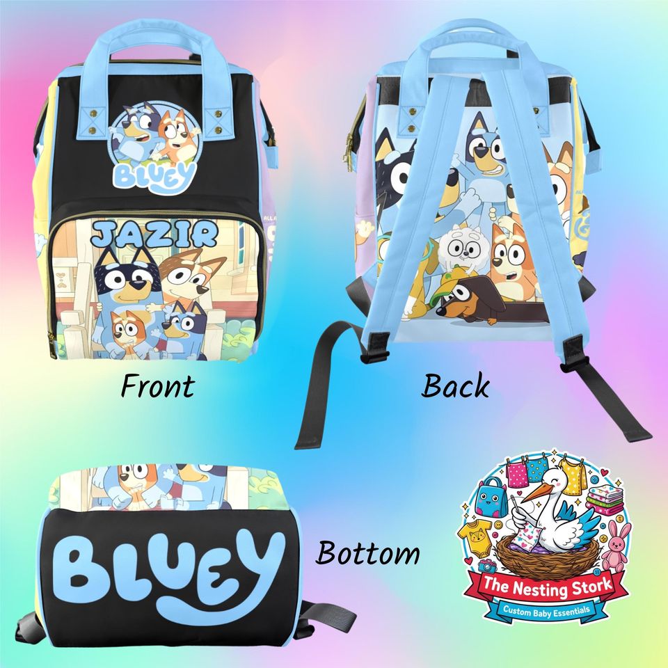 Custom BlueyDad Diaperbag Character Bookbag