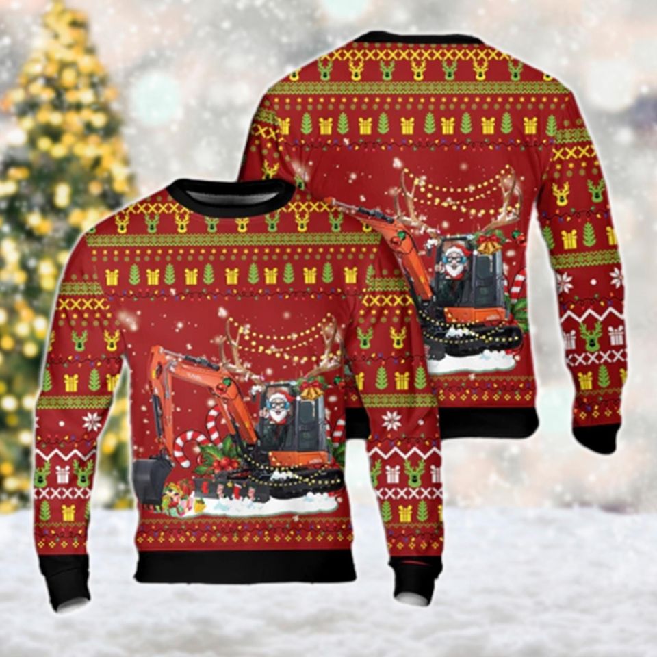 Excavator Christmas Ugly Sweater, Construction Christmas Sweatshirt, Excavator Santa Xmas Holiday Party Gifts, Xmas Tree Excavator Shirt