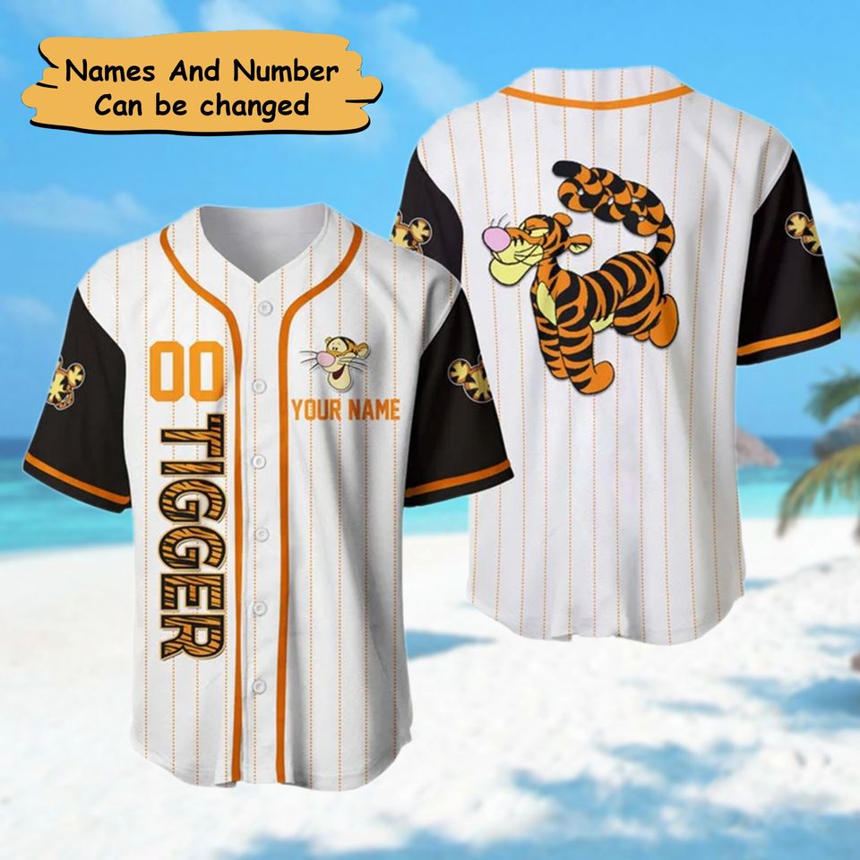 Personalized Tiger Baseball Jersey, Bear And Tiger Character Baseball Group Shirt
