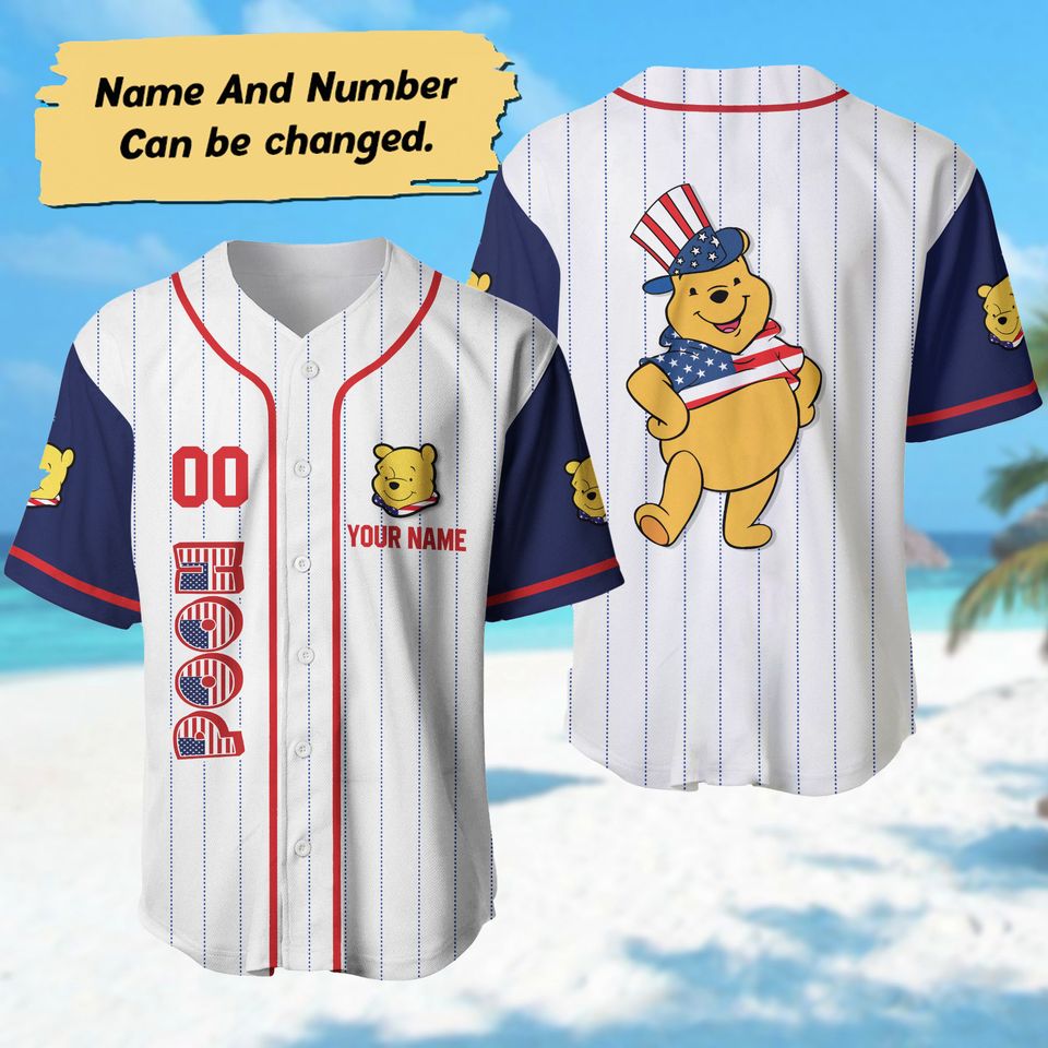 Pooh July Day Baseball Jersey Custom, Personalized 4th July Baseball Jersey