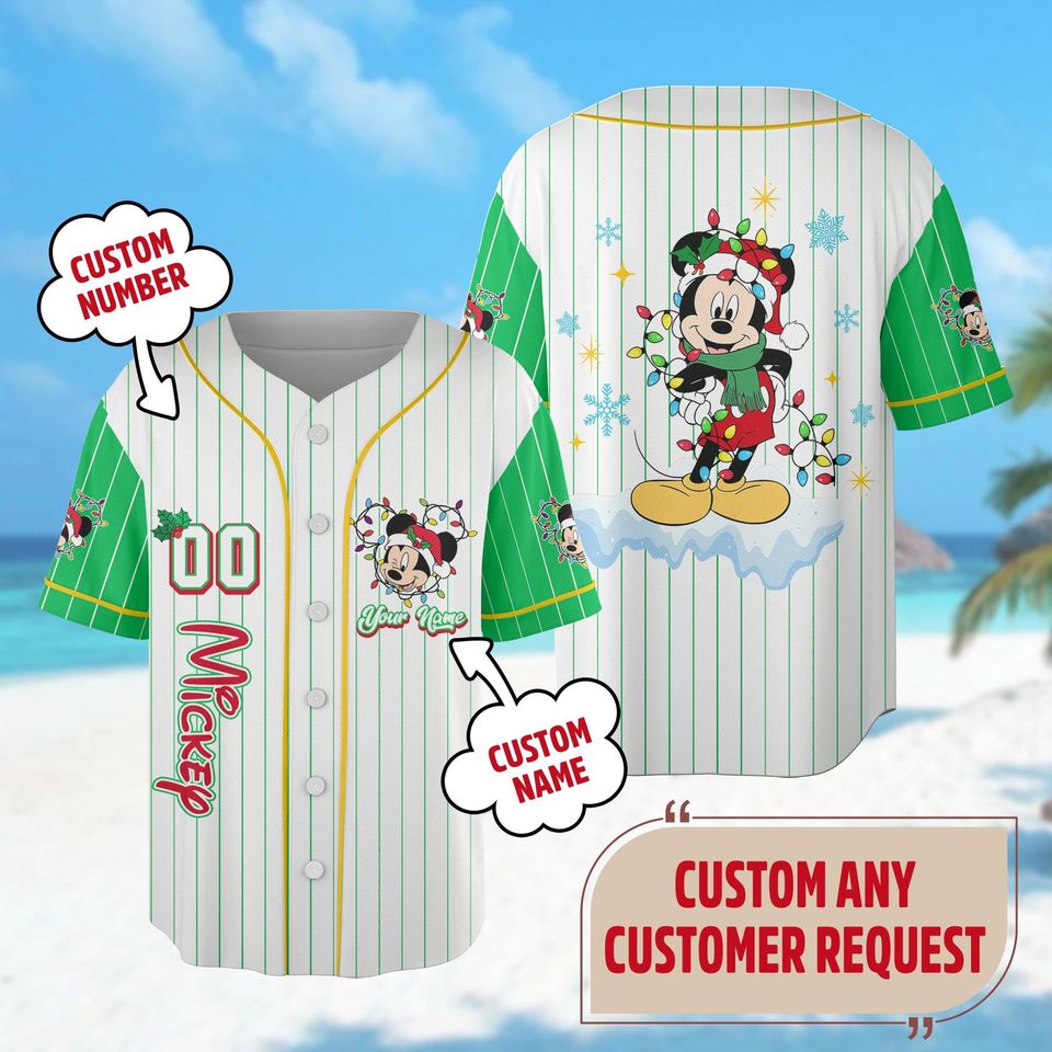 Custom Mickey Mouse Christmas Baseball Jersey, Mickey Mouse Jersey Team