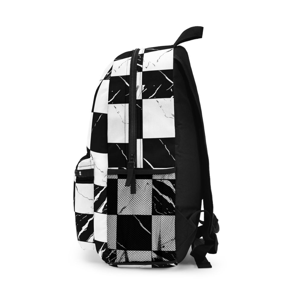 Black and White Tiled Backpack - Durable & Lightweight Bag | Waterproof with Adjustable Straps