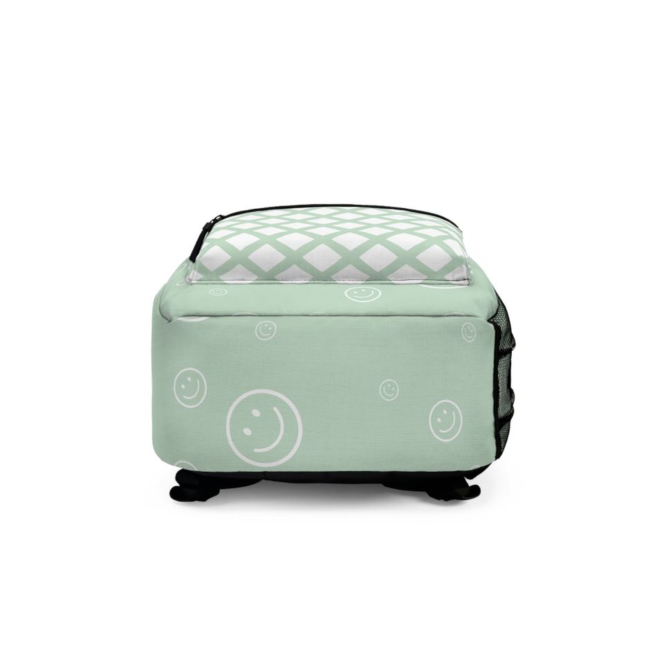 Durable Green Smiley Face Backpack, Cute Backpack, Back to School Bag for Girls, Backpack for Middle school girls