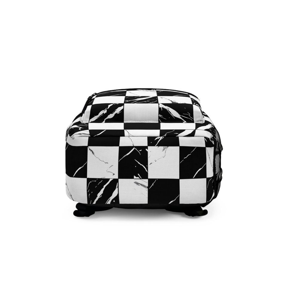 Black and White Tiled Backpack - Durable & Lightweight Bag | Waterproof with Adjustable Straps