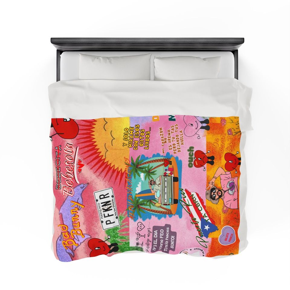 Bad Bunny Velveteen Plush Blanket, Bad Bunny Merch