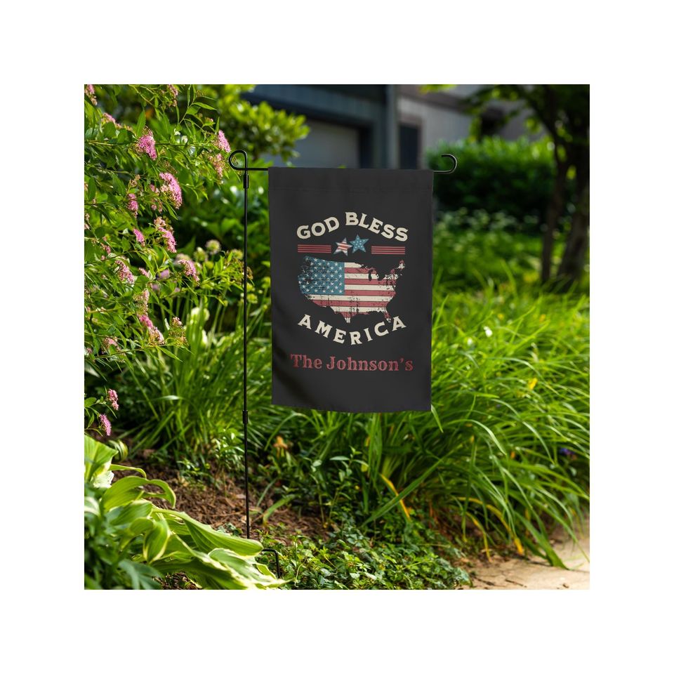 Personalized Patriotic Garden Flag: Rustic USA Map, Family Name