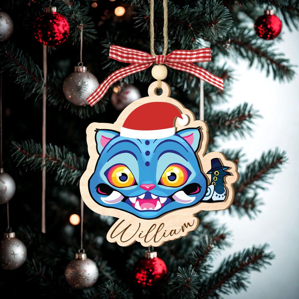 Personalized Derpy Blue Tiger Ornament, K-Pop Design, Custom Kids Name