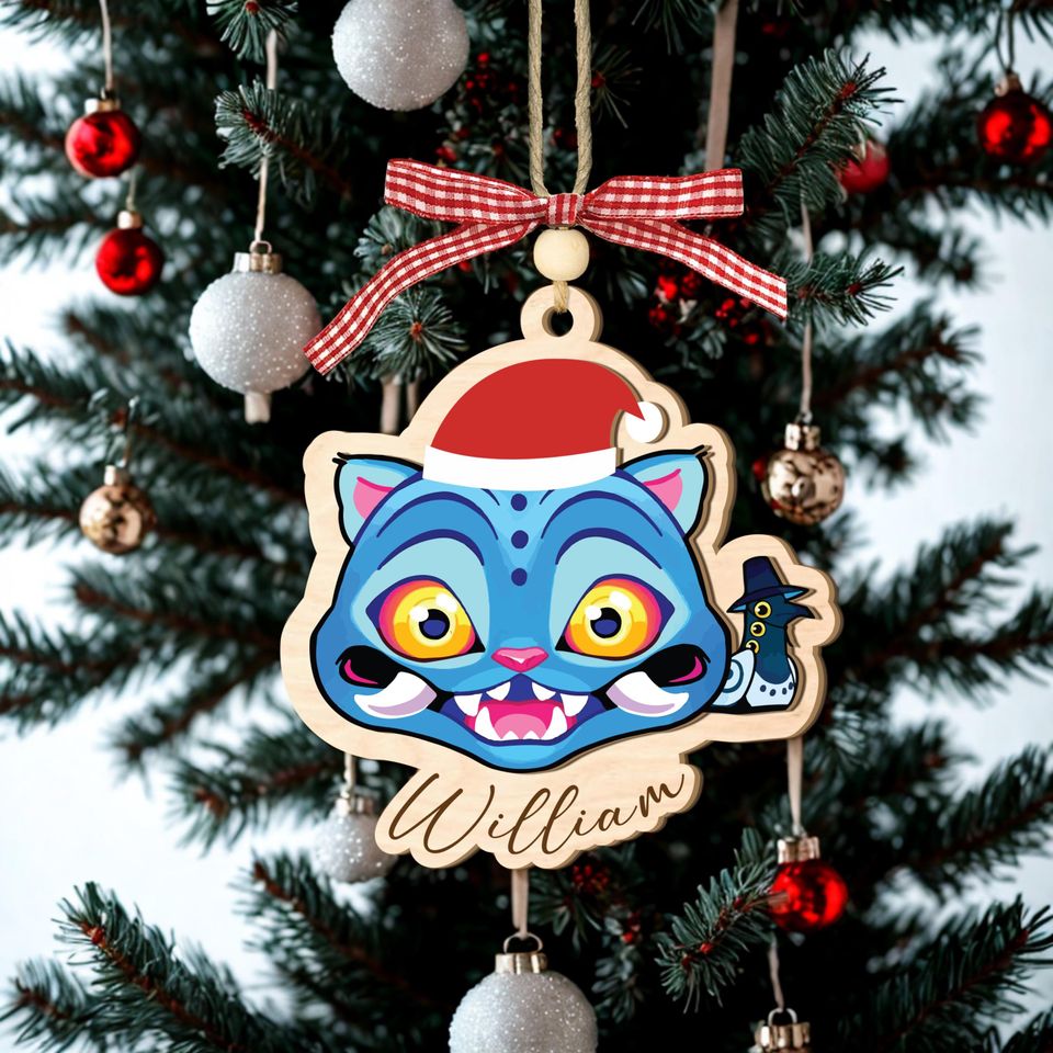 Personalized Derpy Blue Tiger Ornament, K-Pop Design, Custom Kids Name