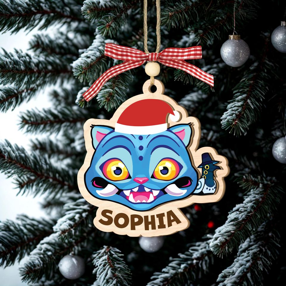 Personalized Derpy Blue Tiger Ornament, K-Pop Design, Custom Kids Name