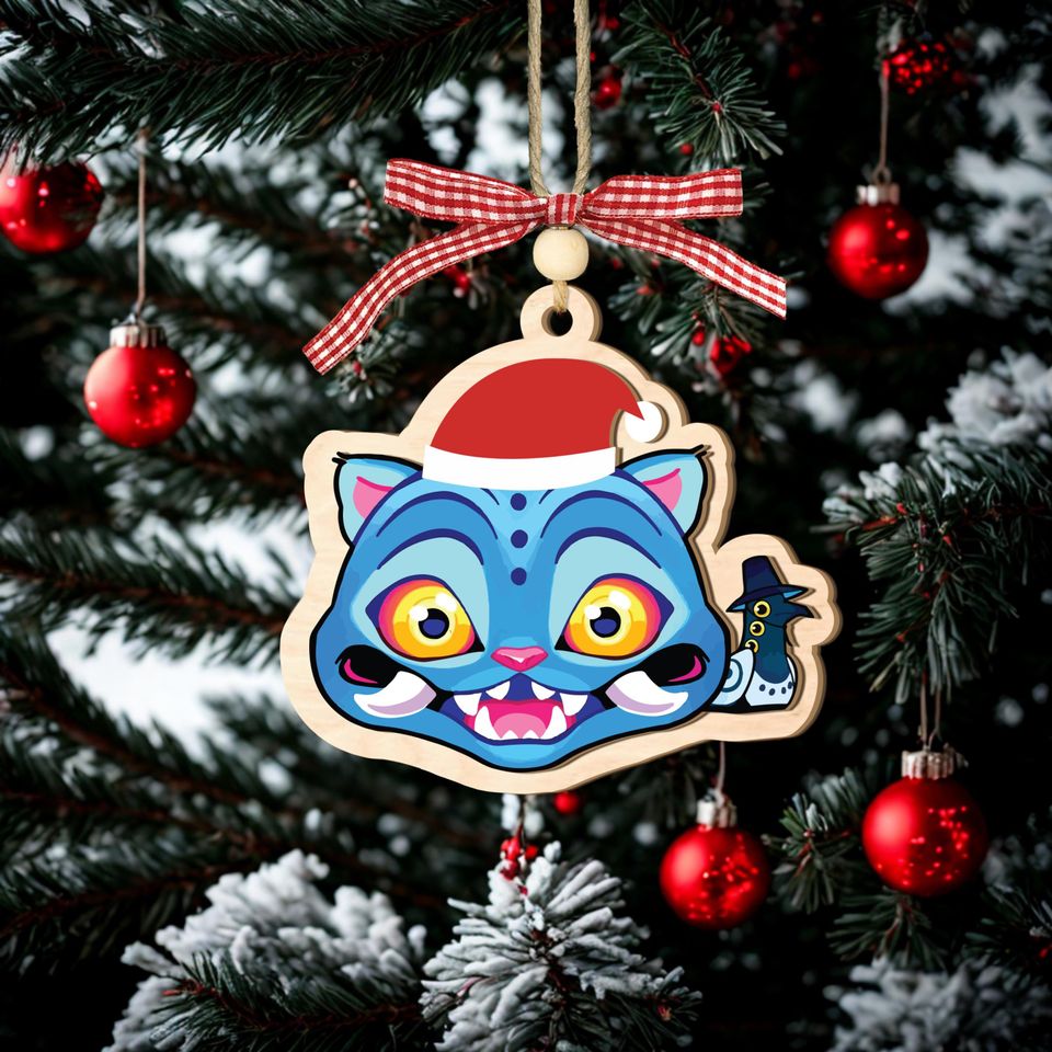 Personalized Derpy Blue Tiger Ornament, K-Pop Design, Custom Kids Name