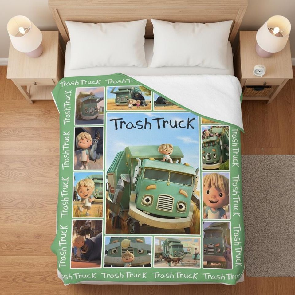 Trash Truck Fleece Blanket, Cartoon Bedding Gift