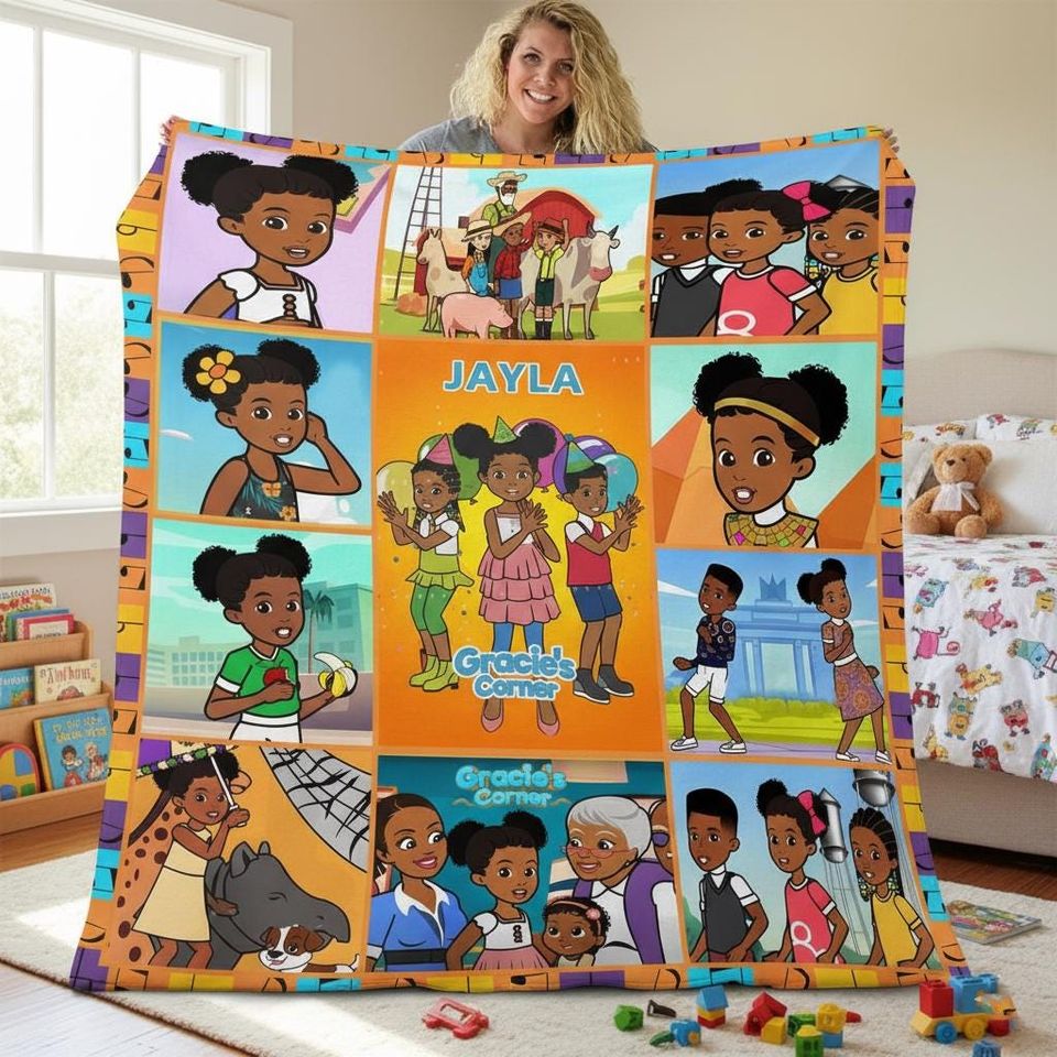 Gracies Corner Fleece Blanket, Custom Name Throw, Kids Bedding