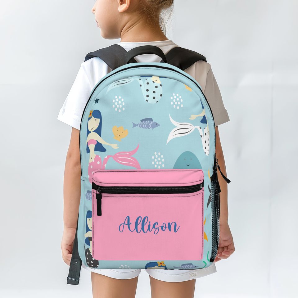Personalized Mermaid Name Backpack, Custom Under the Sea Themed School Bag