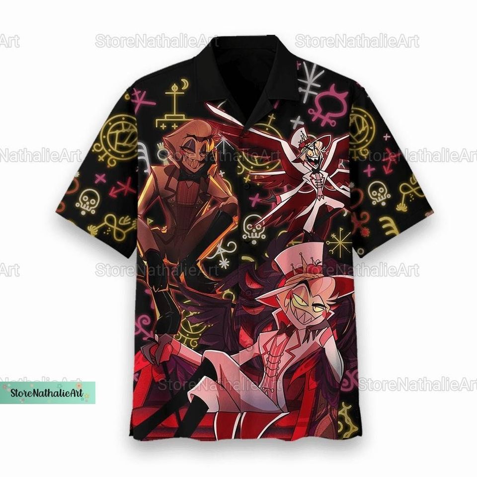 Alastor Hawaii Shirt, Hazbin Hotel Shirt, Alastor Hazbin Button Shirt