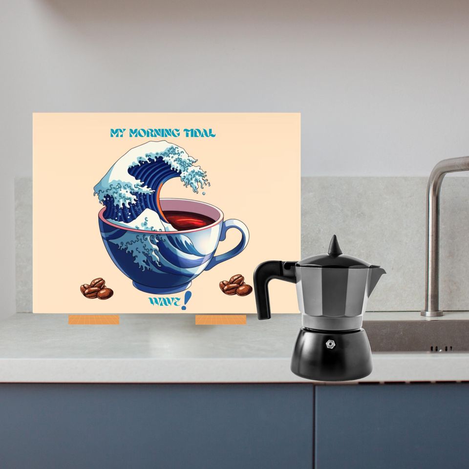 Ocean Wave Ceramic Photo Tile, Kitchen Decor, Gifts for Coffee Lovers