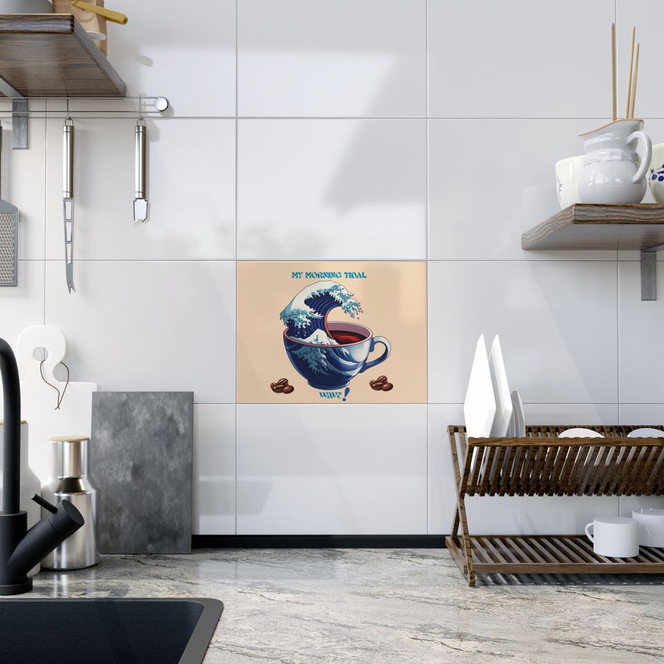 Ocean Wave Ceramic Photo Tile, Kitchen Decor, Gifts for Coffee Lovers