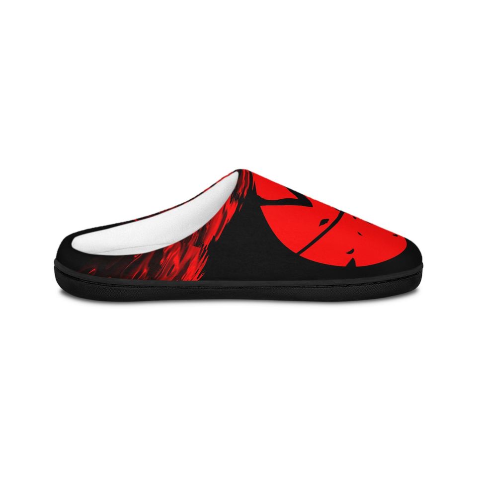Men's Indoor Slippers: Red Samurai Design, Cozy Flannel Fleece