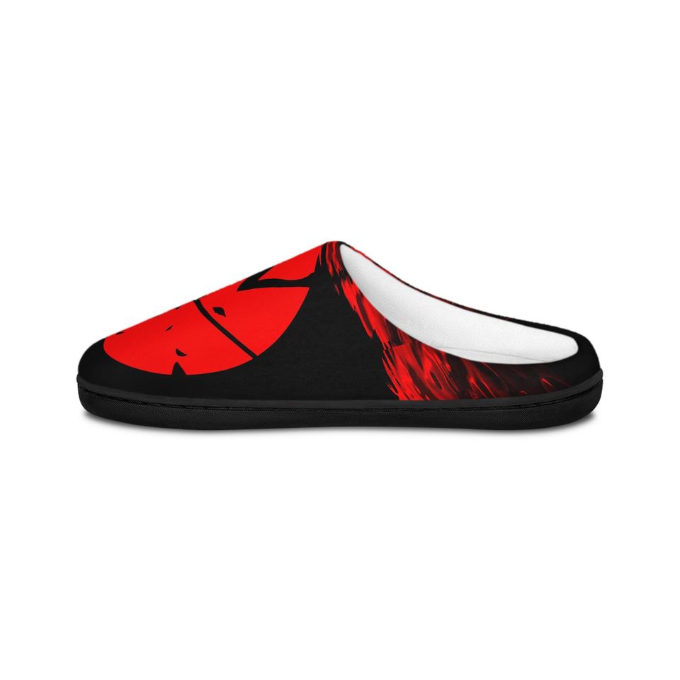 Men's Indoor Slippers: Red Samurai Design, Cozy Flannel Fleece