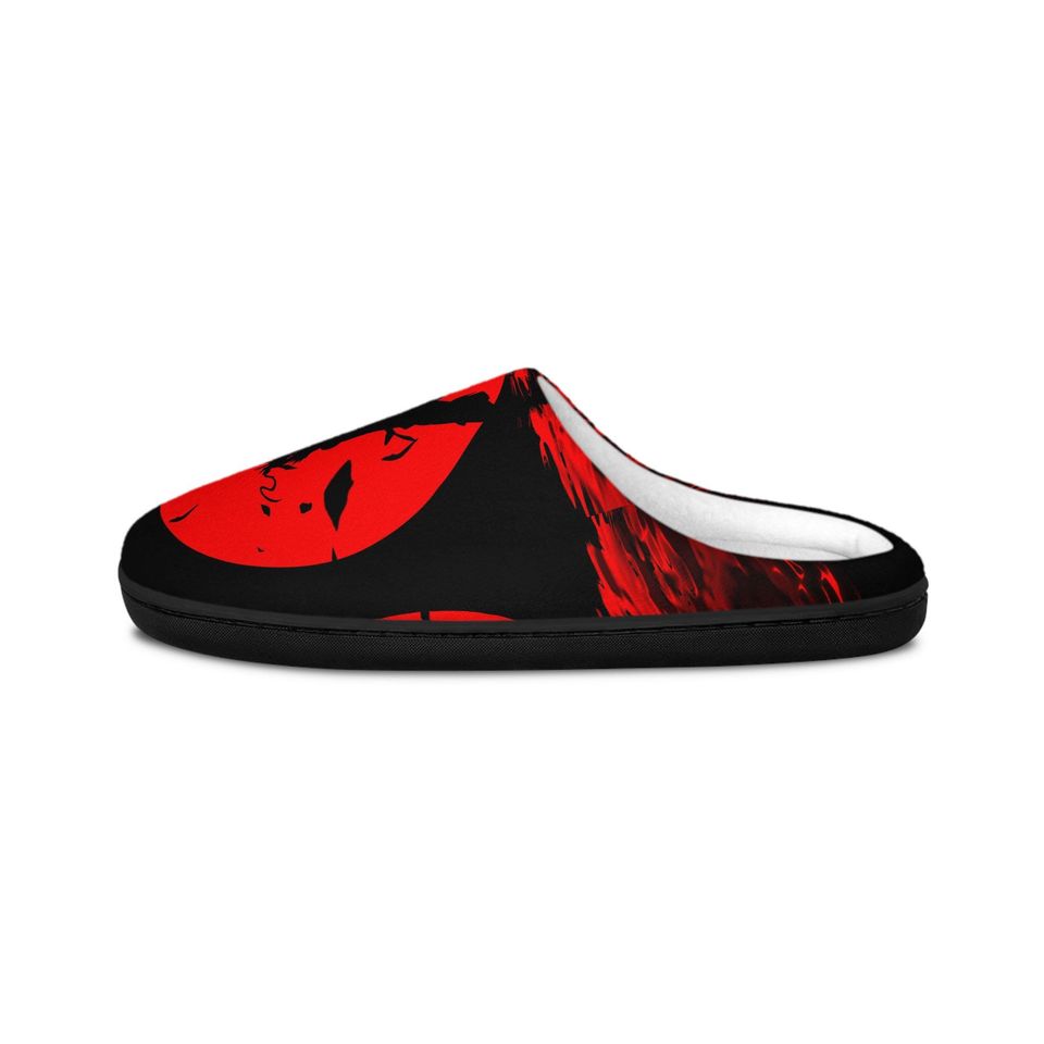 Men's Indoor Slippers: Red Samurai Design, Cozy Flannel Fleece